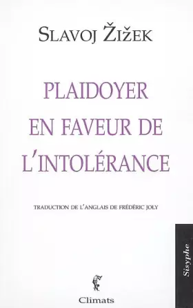 Couverture du produit · Plaidoyer en faveur de l'intolérance