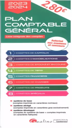 Couverture du produit · Plan comptable général - 2023/2024: Liste intégrale des comptes - Autorisé aux examens et concours