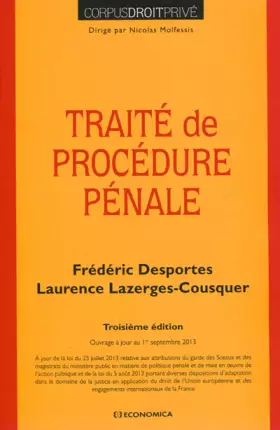 Couverture du produit · Traite de procédure pénale