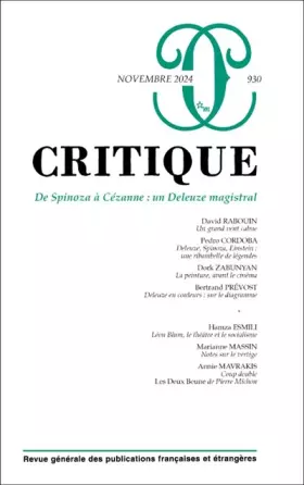 Couverture du produit · Critique 930 De Spinoza à Cézanne : un Deleuze magistral