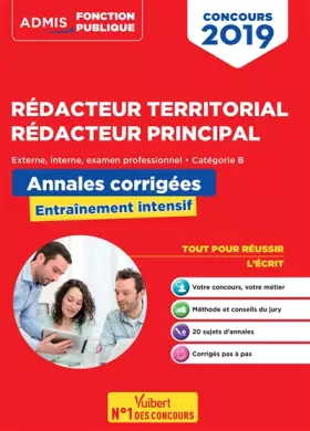 Couverture du produit · Concours Rédacteur territorial et rédacteur principal - Annales corrigées - Catégorie B: Concours externe, interne et 3e voie -