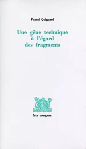Couverture du produit · Une gêne technique à l'égard des fragments