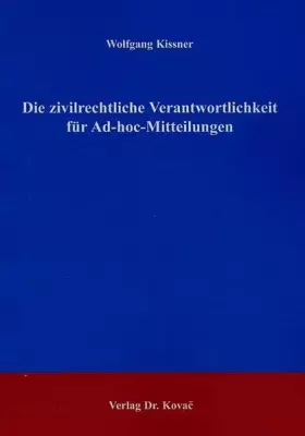 Couverture du produit · Die zivilrechtliche Verantwortlichkeit für Ad-hoc-Mitteilungen (Studien zur Rechtswissenschaft)