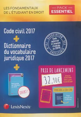 Couverture du produit · PACK ETUDIANT ESSENTIEL CODE CIVIL 2017 + DICTIONNAIRE DU VOCABULAIRE JURIDIQUE: AVEC CHAQUE CODE SA VERSION EBOOK INCLUSE