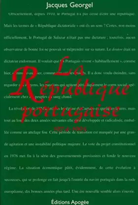 Couverture du produit · LA REPUBLIQUE PORTUGAISE 1974-1995