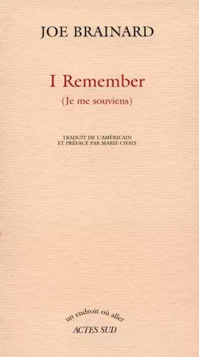 Couverture du produit · I remember, je me souviens