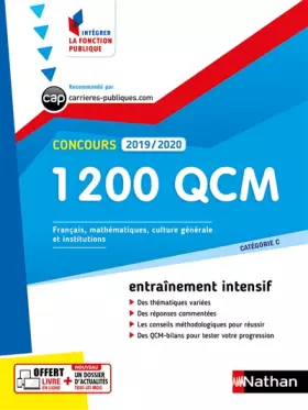 Couverture du produit · 1 200 QCM pour réussir l'écrit et l'oral - Catégorie C - Intégrer la fonction publique - 2019/2020