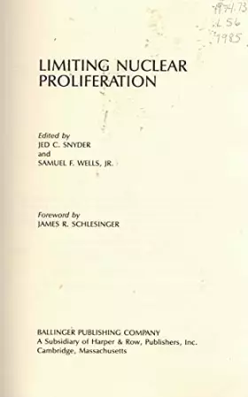 Couverture du produit · Limiting Nuclear Proliferation