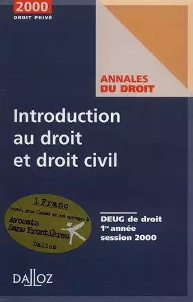 Couverture du produit · Introduction au droit et droit civil, 2000. Annales