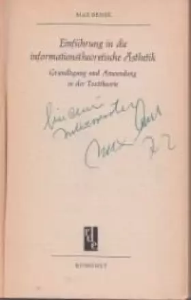 Couverture du produit · Einführung in die informationstheoretische Ästhetik. Grundlegung und Anwendung in der Texttheorie.