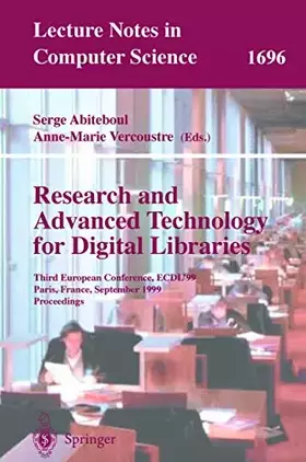 Couverture du produit · Research and Advanced Technology for Digital Libraries: Third European Conference, ECDL'99, Paris, France, September 22-24, 199