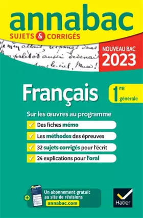 Couverture du produit · Annales du bac Annabac 2023 Français 1re générale: sujets corrigés sur les oeuvres au programme 2022-2023