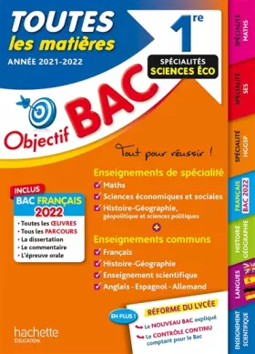 Couverture du produit · Objectif Bac Toutes les matières 1re Spécialités sciences éco BAC 2022