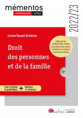 Couverture du produit · Droit des personnes et de la famille: Cours intégral et synthétique - Outils pédagogiques