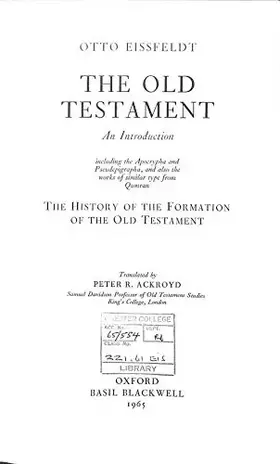 Couverture du produit · The Old Testament: An Introduction, the History of the Formation of the Old Testament, Including the Aporcrypha and Pseudepigra