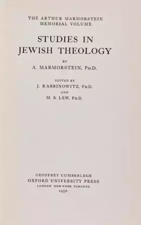 Couverture du produit · Studies in Jewish Theology: The Marmorstein Memorial Volume