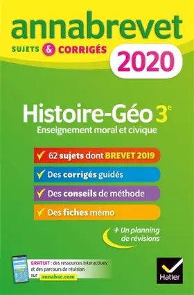 Couverture du produit · Annales du brevet Annabrevet 2020 Histoire Géographie EMC 3e: 65 sujets corrigés
