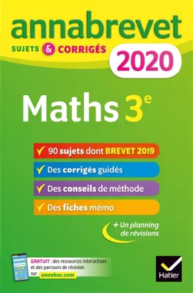 Couverture du produit · Annales du brevet Annabrevet 2020 Maths 3e: 90 sujets corrigés