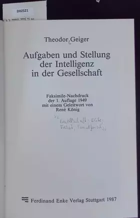 Couverture du produit · Die soziale Schichtung des deutschen Volkes / Aufgaben und Stellung der Intelligenz in der Gesellschaft / Die Masse und ihre Ak