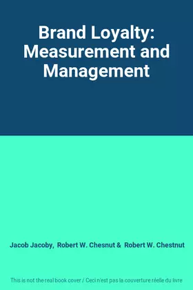 Couverture du produit · Brand Loyalty: Measurement and Management