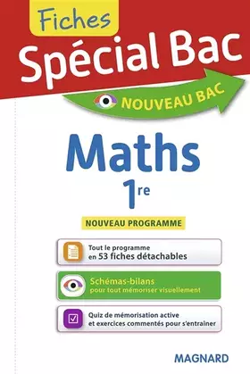 Couverture du produit · Spécial Bac Fiches Maths 1re: Tout le programme en 53 fiches, mémos, schémas-bilans, exercices et QCM