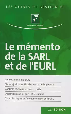 Couverture du produit · Le mémento de la SARL et de l'EURL