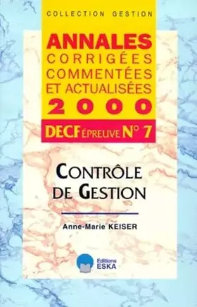 Couverture du produit · Contrôle budgétaire et de gestion DECF épreuve numéro 7