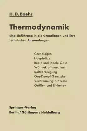 Couverture du produit · Thermodynamik: Eine Einf????hrung in die Grundlagen und ihre technischen Anwendungen (German Edition) by Hans Dieter Baehr (196