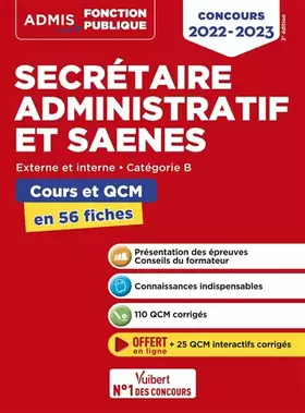 Couverture du produit · Concours Secrétaire administratif et SAENES - Catégorie B - Cours et QCM en 56 fiches: Concours 2022-2023