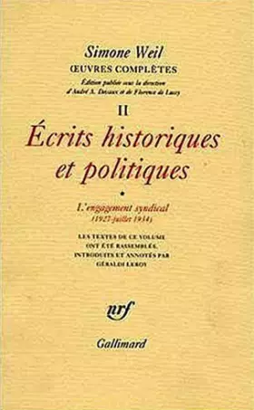 Couverture du produit · Oeuvres complètes, t. II. Ecrits historiques et politiques, vol. 1