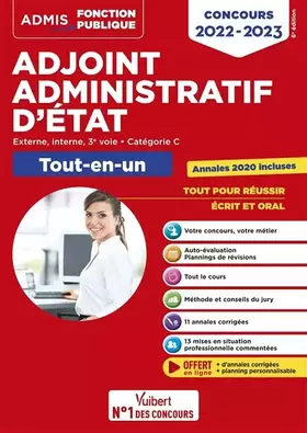 Couverture du produit · Concours Adjoint administratif d'État - Catégorie C - Tout-en-un: Concours 2022-2023