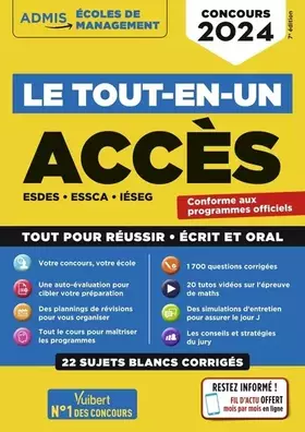 Couverture du produit · Le tout-en-un ACCES - 22 sujets blancs - Ecrits et oraux - Tutos offerts: ESDES, ESSCA, IESEG - Concours 2024