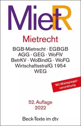 Couverture du produit · Mietrecht: Mietrecht des BGB (neu/alt) und EGBGB, Wirtschaftsstrafgesetz 1954, Wohnungsvermittlungsgesetz, Wohnungseigentumsges