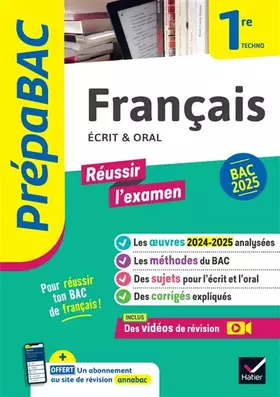 Couverture du produit · Prépabac - Français 1re technologique Bac de français 2025 (écrit & oral): avec les oeuvres au programme 2024-2025