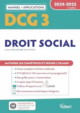 Couverture du produit · DCG 3 - Droit social : Manuel et Applications 2024-2025: Maîtriser les compétences et réussir l'examen
