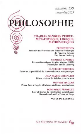 Couverture du produit · Philosophie 159: Charles Sanders Peirce: métaphysique, logique, mathématiques (159)