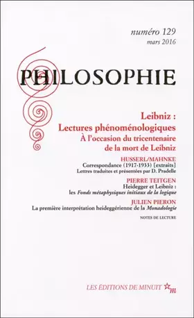 Couverture du produit · Philosophie 129 Liebniz lectures phénomenologiques