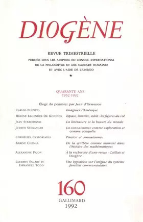 Couverture du produit · Diogene 160  (quarante ans (1952-1992)(et fac-simile du n 1))
