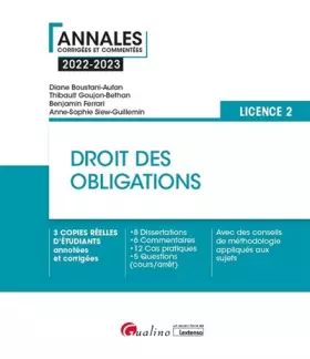 Couverture du produit · Droit des obligations - L2: 3 copies réelles d'étudiants annotées et corrigées - 8 Dissertations - 6 Commentaires - 12 Cas prat