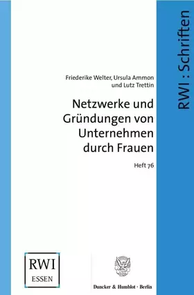 Couverture du produit · Netzwerke und Gründungen von Unternehmen durch Frauen. (Schriften des Rheinisch-Westfälischen Instituts für Wirtschaftsforschun