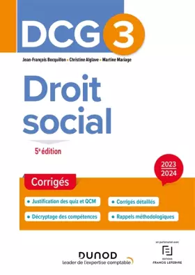 Couverture du produit · DCG 3 - Droit social - Corrigés 2023-2024