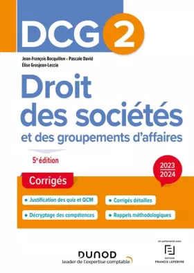Couverture du produit · DCG 2 - Droit des sociétés et des groupements d'affaires - Corrigés 2023-2024