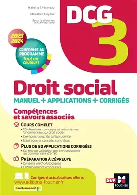 Couverture du produit · DCG 3 - Droit social - Manuel et applications - Millésime 2023-2024