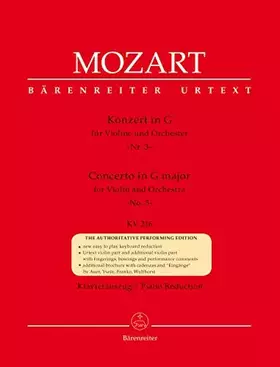 Couverture du produit · Konzert für Violine und Orchester Nr. 3 G-Dur KV 216. BÄRENREITER URTEXT. Klavierauszug, Stimme, Urtextausgabe