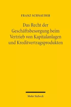 Couverture du produit · Das Recht der Geschäftsbesorgung beim Vertrieb von Kapitalanlagen und Kreditvertragsprodukten