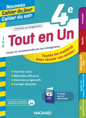 Couverture du produit · Tout en Un 4e - Leçons, méthodes et exercices - Nouveau Cahier du jour Cahier du soir