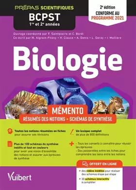 Couverture du produit · Mémento de Biologie BCPST 1re et 2e années: Notions-clés - Schémas de synthèse - Lexique - Conforme à la réforme 2021