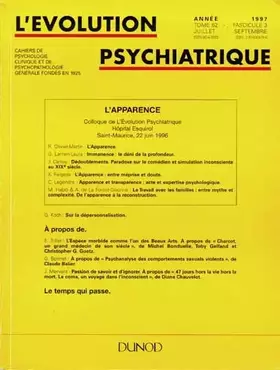 Couverture du produit · L'Evolution Psychiatrique Volume 62 N° 3 Juillet-Septembre 1997 : L'Appanrece