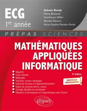 Couverture du produit · Mathématiques appliquées - Informatique - prépas ECG 1re année - Nouveaux programmes