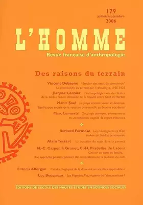 Couverture du produit · Revue L'Homme numéro 179 Des raisons du terrain - juillet/septembre 2006